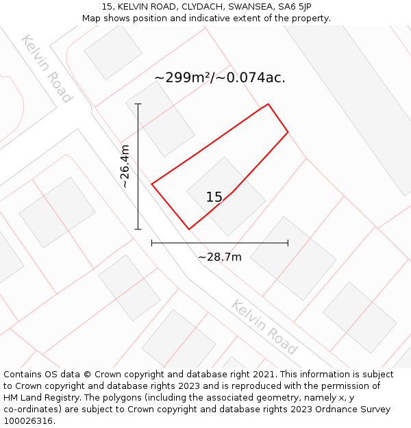 15, KELVIN ROAD, CLYDACH, SWANSEA, SA6 5JP: Plot and title map