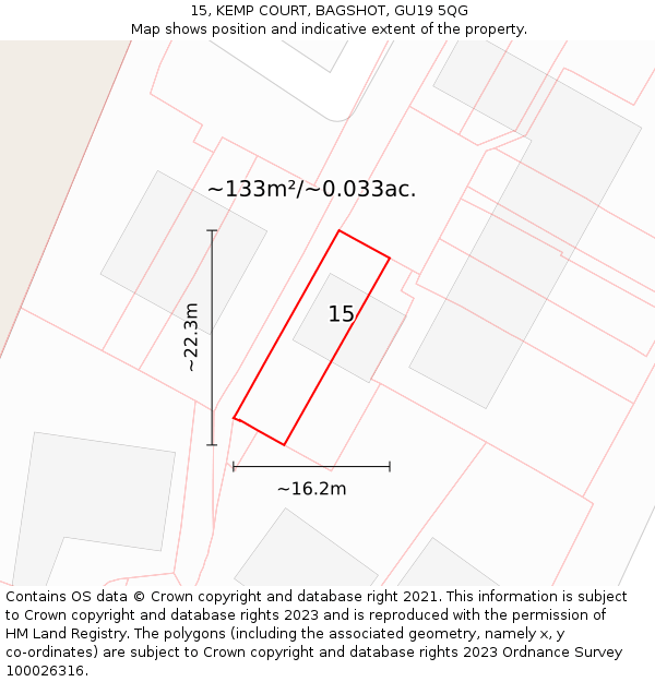 15, KEMP COURT, BAGSHOT, GU19 5QG: Plot and title map