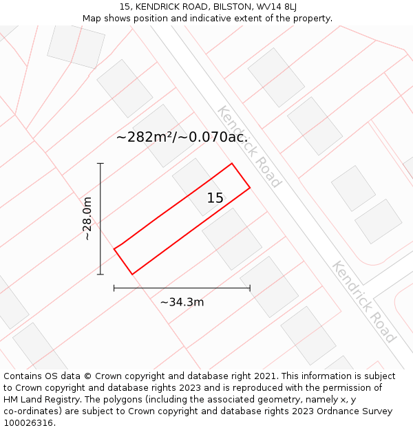 15, KENDRICK ROAD, BILSTON, WV14 8LJ: Plot and title map