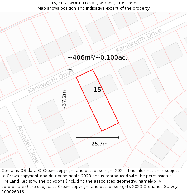 15, KENILWORTH DRIVE, WIRRAL, CH61 8SA: Plot and title map