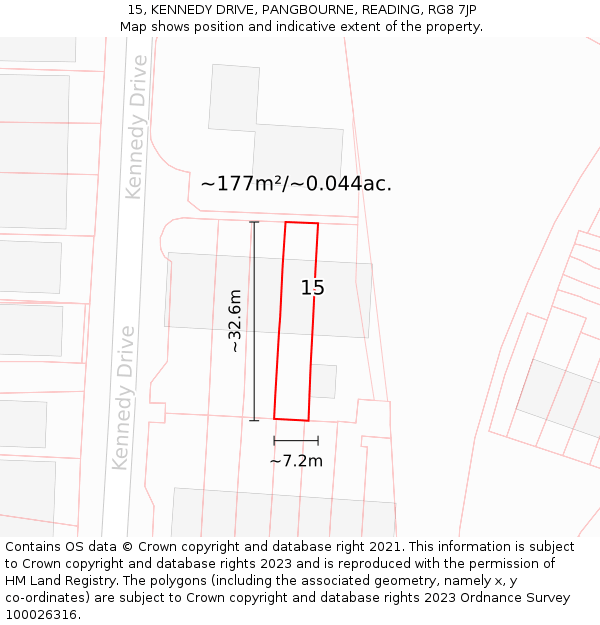 15, KENNEDY DRIVE, PANGBOURNE, READING, RG8 7JP: Plot and title map