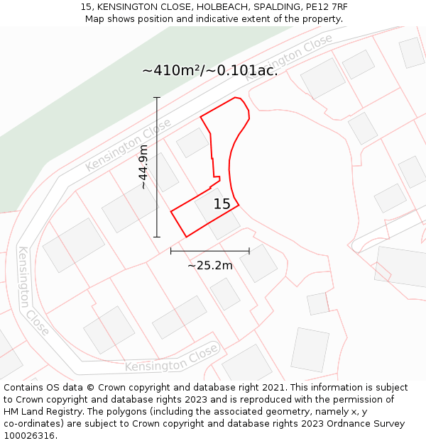 15, KENSINGTON CLOSE, HOLBEACH, SPALDING, PE12 7RF: Plot and title map