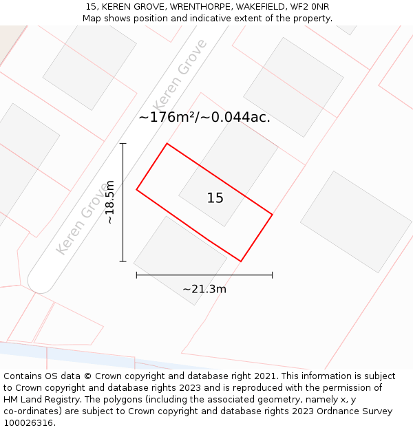 15, KEREN GROVE, WRENTHORPE, WAKEFIELD, WF2 0NR: Plot and title map