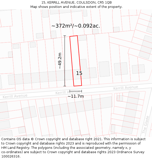 15, KERRILL AVENUE, COULSDON, CR5 1QB: Plot and title map