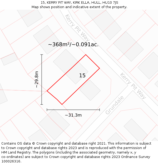 15, KERRY PIT WAY, KIRK ELLA, HULL, HU10 7JS: Plot and title map