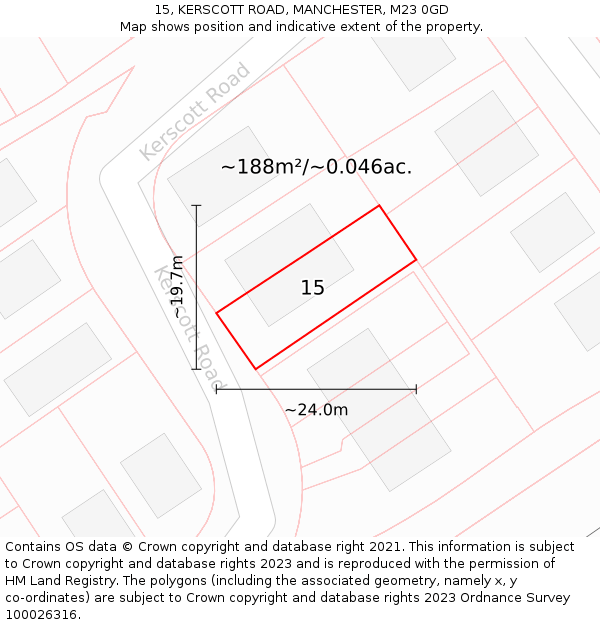 15, KERSCOTT ROAD, MANCHESTER, M23 0GD: Plot and title map