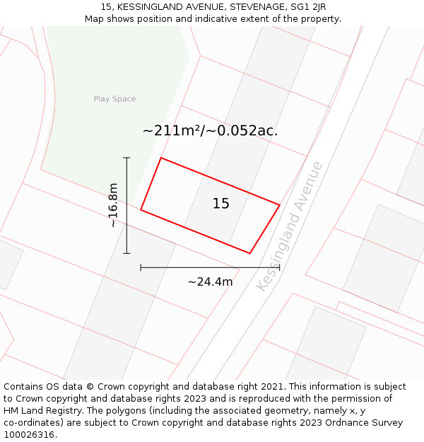 15, KESSINGLAND AVENUE, STEVENAGE, SG1 2JR: Plot and title map