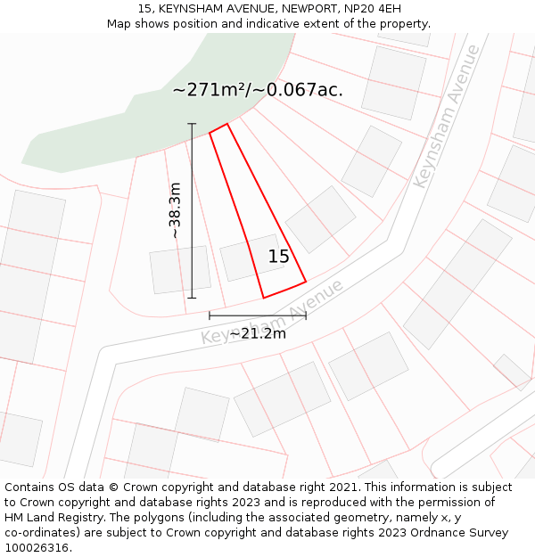 15, KEYNSHAM AVENUE, NEWPORT, NP20 4EH: Plot and title map