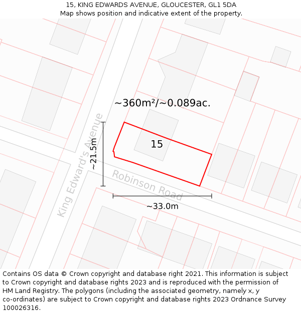 15, KING EDWARDS AVENUE, GLOUCESTER, GL1 5DA: Plot and title map