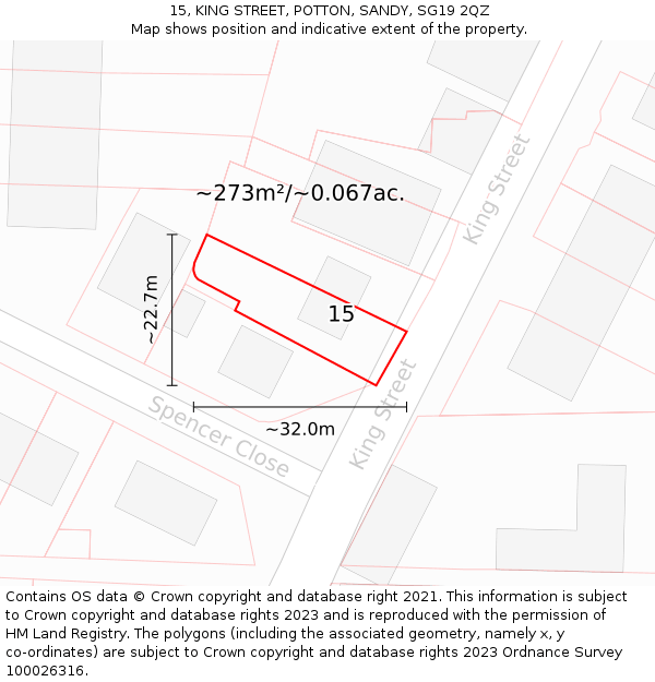 15, KING STREET, POTTON, SANDY, SG19 2QZ: Plot and title map