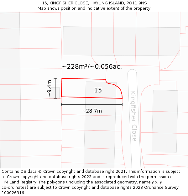 15, KINGFISHER CLOSE, HAYLING ISLAND, PO11 9NS: Plot and title map