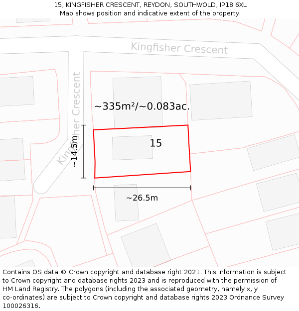 15, KINGFISHER CRESCENT, REYDON, SOUTHWOLD, IP18 6XL: Plot and title map