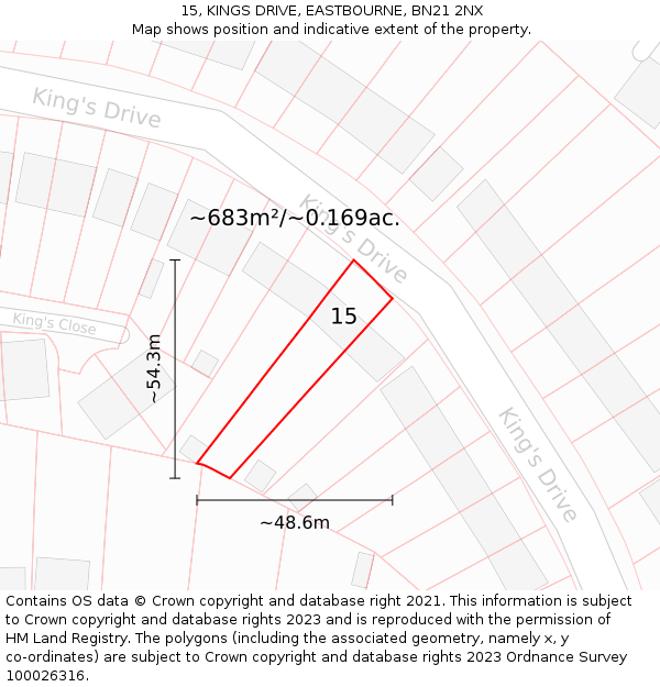 15, KINGS DRIVE, EASTBOURNE, BN21 2NX: Plot and title map