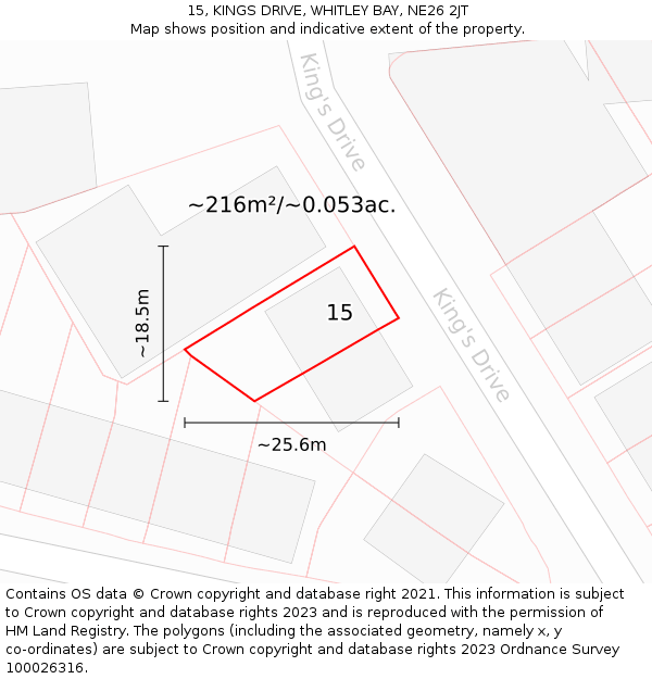 15, KINGS DRIVE, WHITLEY BAY, NE26 2JT: Plot and title map