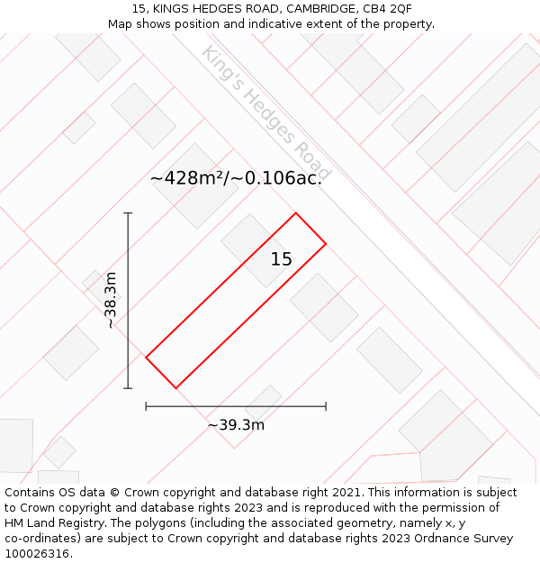 15, KINGS HEDGES ROAD, CAMBRIDGE, CB4 2QF: Plot and title map