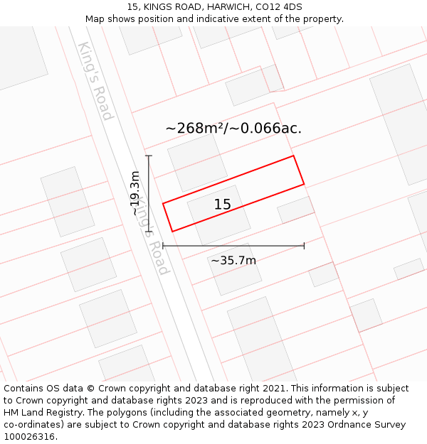 15, KINGS ROAD, HARWICH, CO12 4DS: Plot and title map