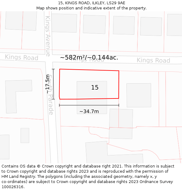 15, KINGS ROAD, ILKLEY, LS29 9AE: Plot and title map