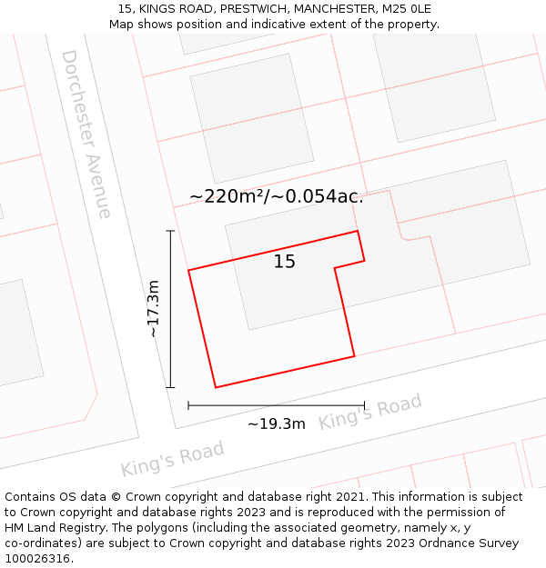 15, KINGS ROAD, PRESTWICH, MANCHESTER, M25 0LE: Plot and title map