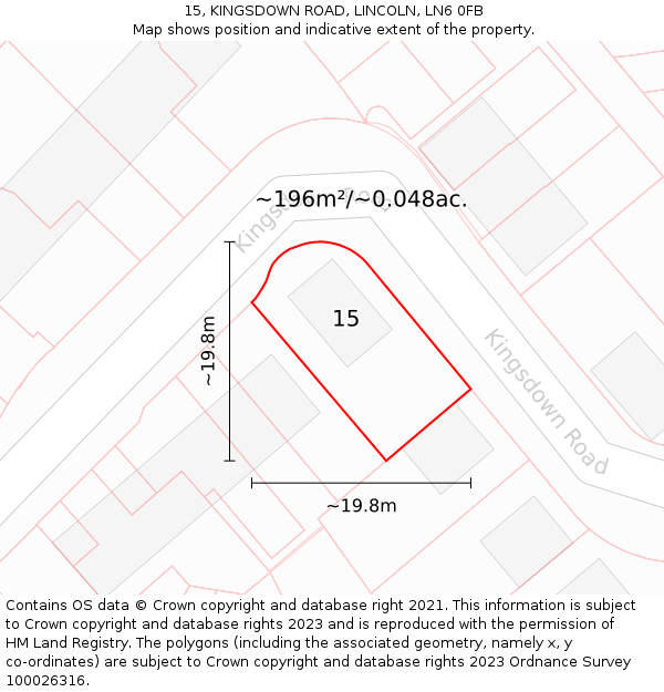 15, KINGSDOWN ROAD, LINCOLN, LN6 0FB: Plot and title map