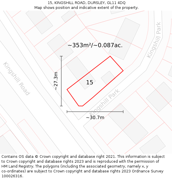 15, KINGSHILL ROAD, DURSLEY, GL11 4DQ: Plot and title map