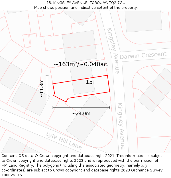 15, KINGSLEY AVENUE, TORQUAY, TQ2 7GU: Plot and title map