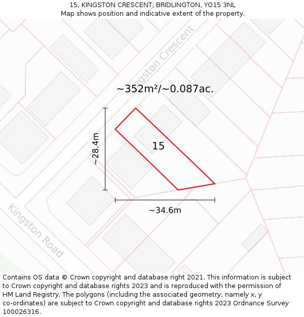 15, KINGSTON CRESCENT, BRIDLINGTON, YO15 3NL: Plot and title map