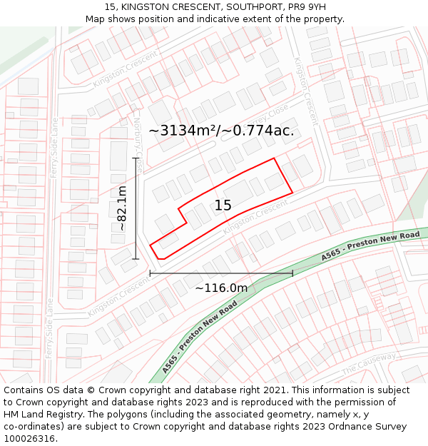 15, KINGSTON CRESCENT, SOUTHPORT, PR9 9YH: Plot and title map