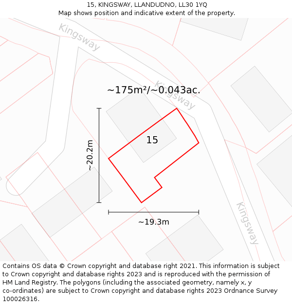 15, KINGSWAY, LLANDUDNO, LL30 1YQ: Plot and title map