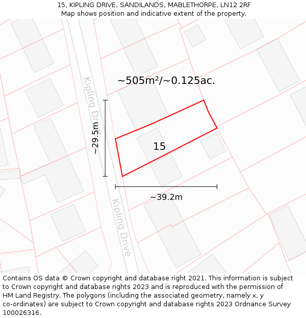 15, KIPLING DRIVE, SANDILANDS, MABLETHORPE, LN12 2RF: Plot and title map