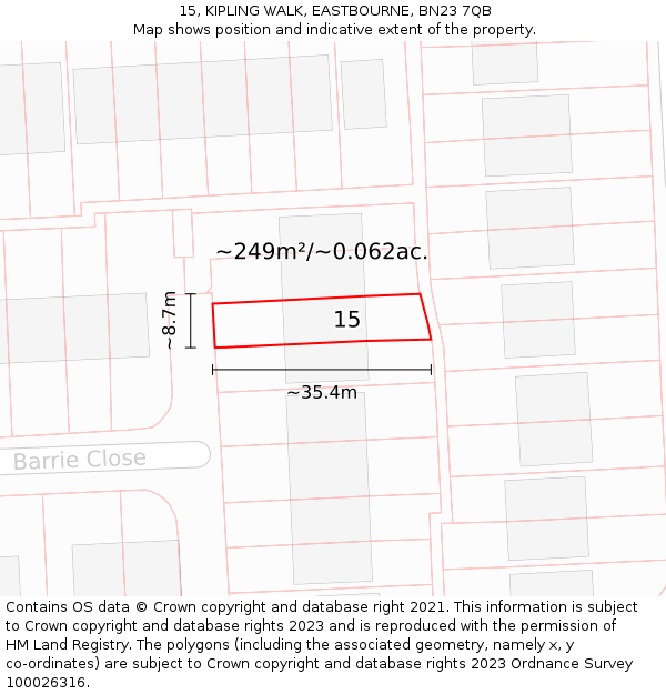 15, KIPLING WALK, EASTBOURNE, BN23 7QB: Plot and title map