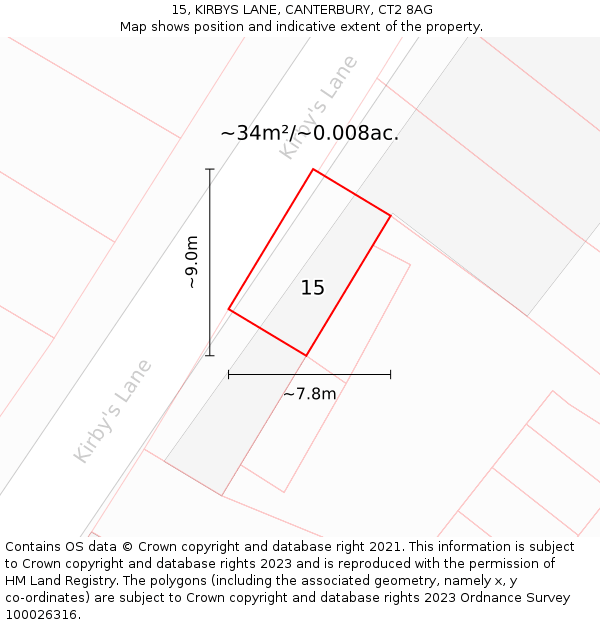 15, KIRBYS LANE, CANTERBURY, CT2 8AG: Plot and title map