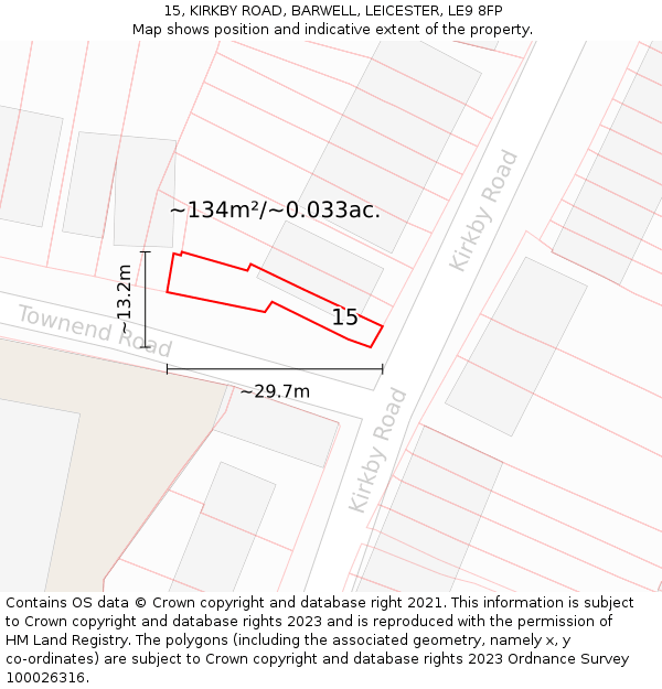 15, KIRKBY ROAD, BARWELL, LEICESTER, LE9 8FP: Plot and title map