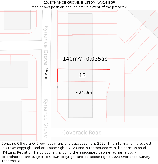 15, KYNANCE GROVE, BILSTON, WV14 8GR: Plot and title map