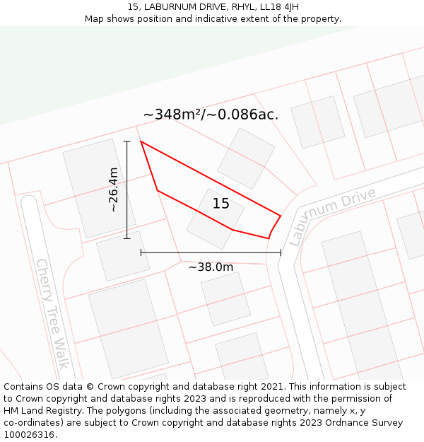 15, LABURNUM DRIVE, RHYL, LL18 4JH: Plot and title map