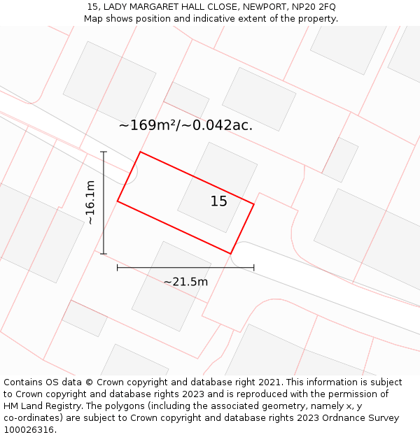 15, LADY MARGARET HALL CLOSE, NEWPORT, NP20 2FQ: Plot and title map