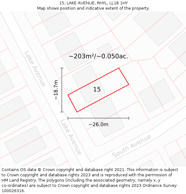 15, LAKE AVENUE, RHYL, LL18 1HY: Plot and title map