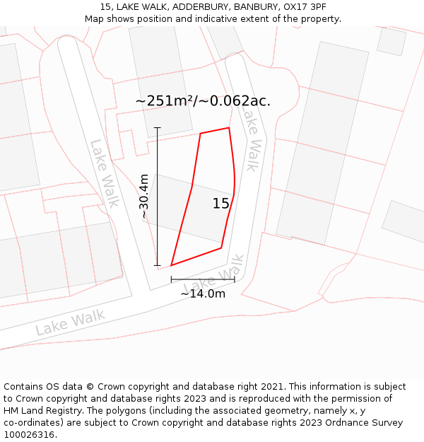 15, LAKE WALK, ADDERBURY, BANBURY, OX17 3PF: Plot and title map