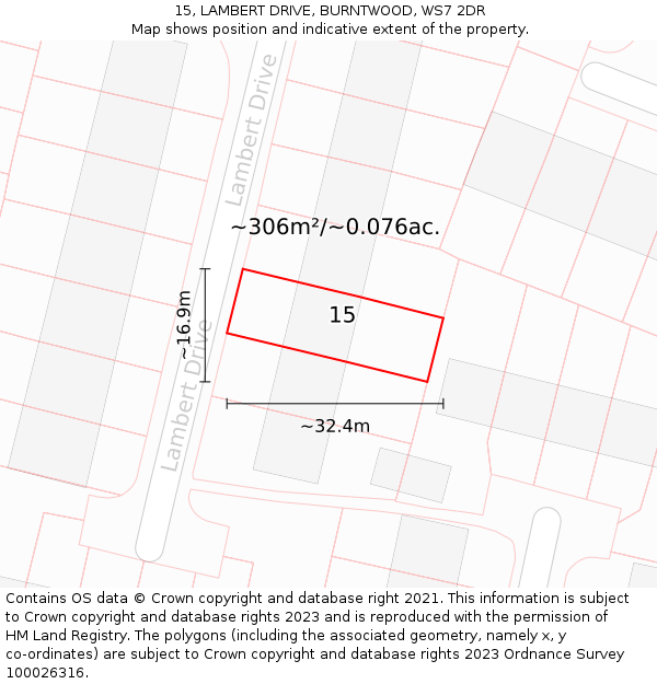 15, LAMBERT DRIVE, BURNTWOOD, WS7 2DR: Plot and title map