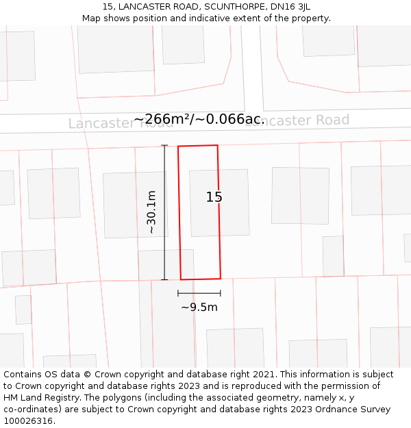 15, LANCASTER ROAD, SCUNTHORPE, DN16 3JL: Plot and title map