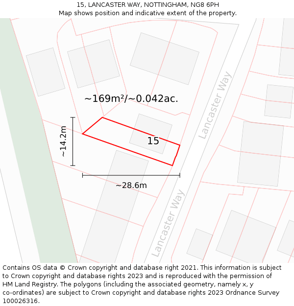 15, LANCASTER WAY, NOTTINGHAM, NG8 6PH: Plot and title map