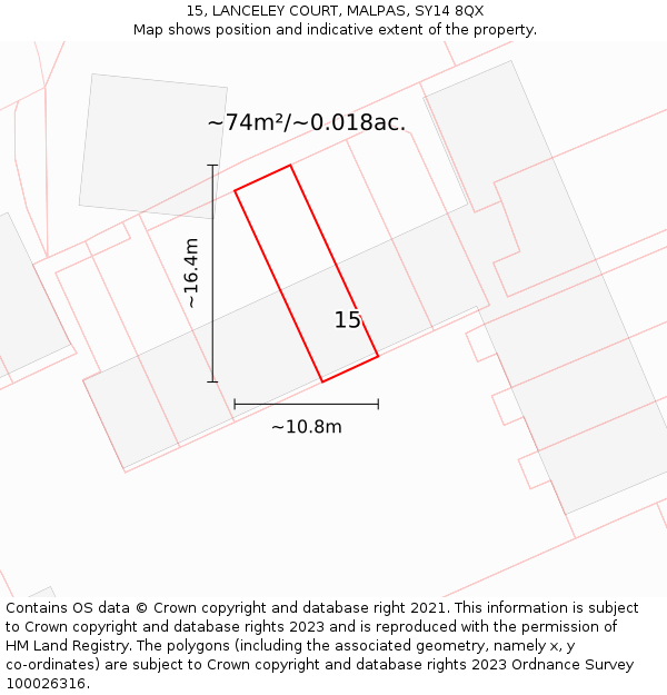 15, LANCELEY COURT, MALPAS, SY14 8QX: Plot and title map