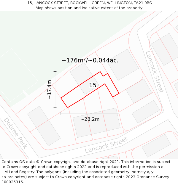 15, LANCOCK STREET, ROCKWELL GREEN, WELLINGTON, TA21 9RS: Plot and title map