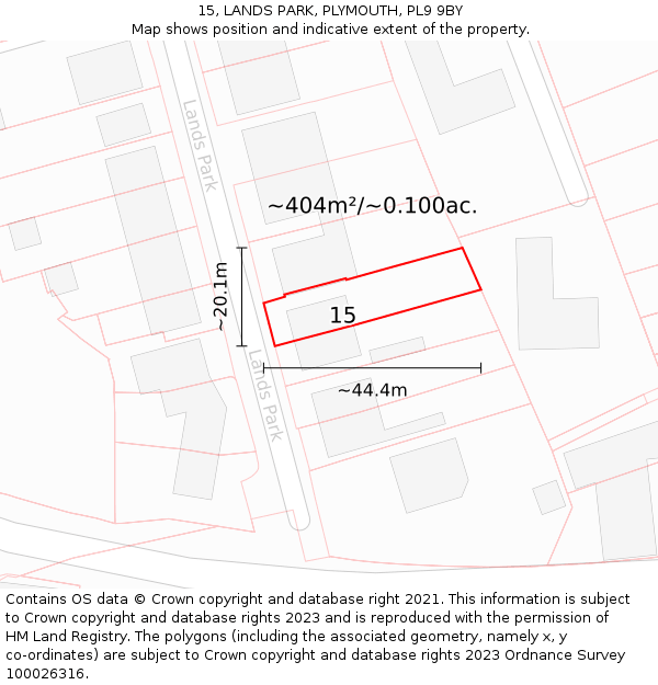 15, LANDS PARK, PLYMOUTH, PL9 9BY: Plot and title map