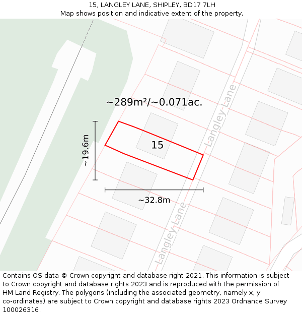 15, LANGLEY LANE, SHIPLEY, BD17 7LH: Plot and title map