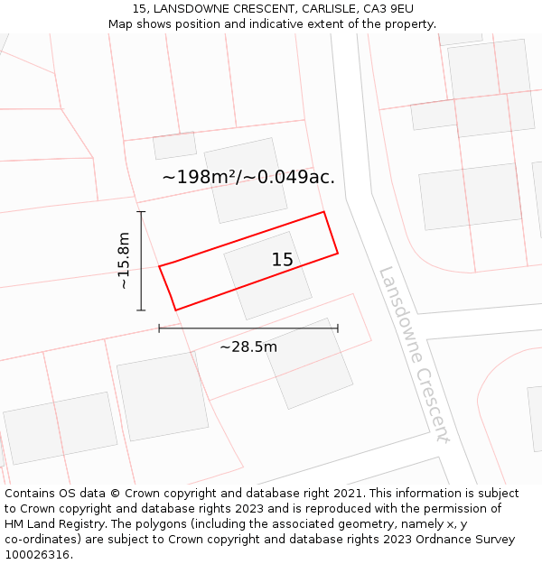 15, LANSDOWNE CRESCENT, CARLISLE, CA3 9EU: Plot and title map