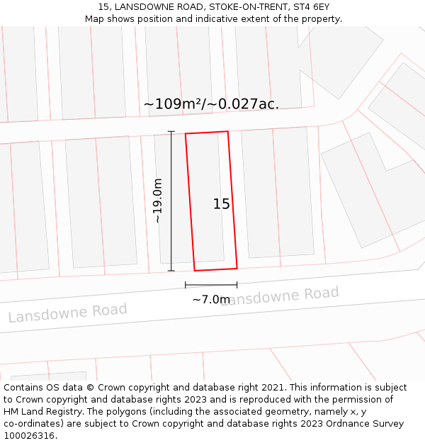 15, LANSDOWNE ROAD, STOKE-ON-TRENT, ST4 6EY: Plot and title map