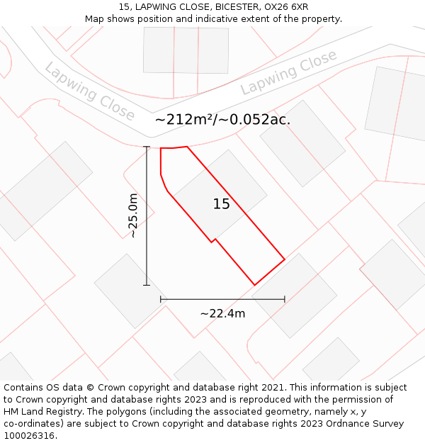 15, LAPWING CLOSE, BICESTER, OX26 6XR: Plot and title map