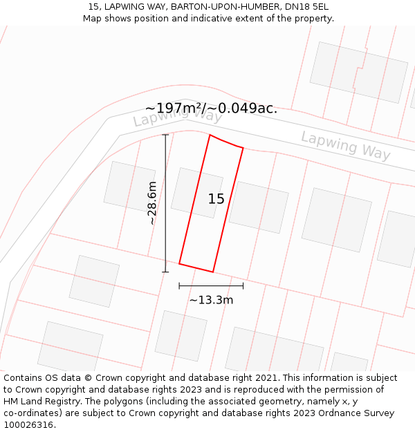 15, LAPWING WAY, BARTON-UPON-HUMBER, DN18 5EL: Plot and title map