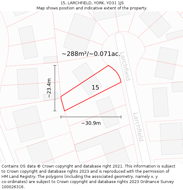 15, LARCHFIELD, YORK, YO31 1JS: Plot and title map