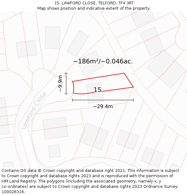 15, LAWFORD CLOSE, TELFORD, TF4 3RT: Plot and title map